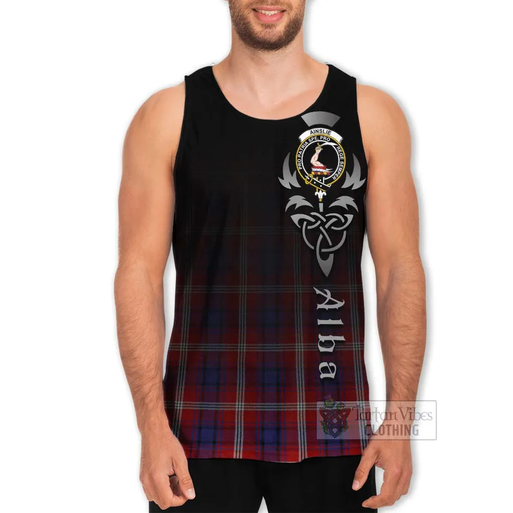 Ainslie Tartan Men's Tank Top Featuring Alba Gu Brath Family Crest Celtic Inspired