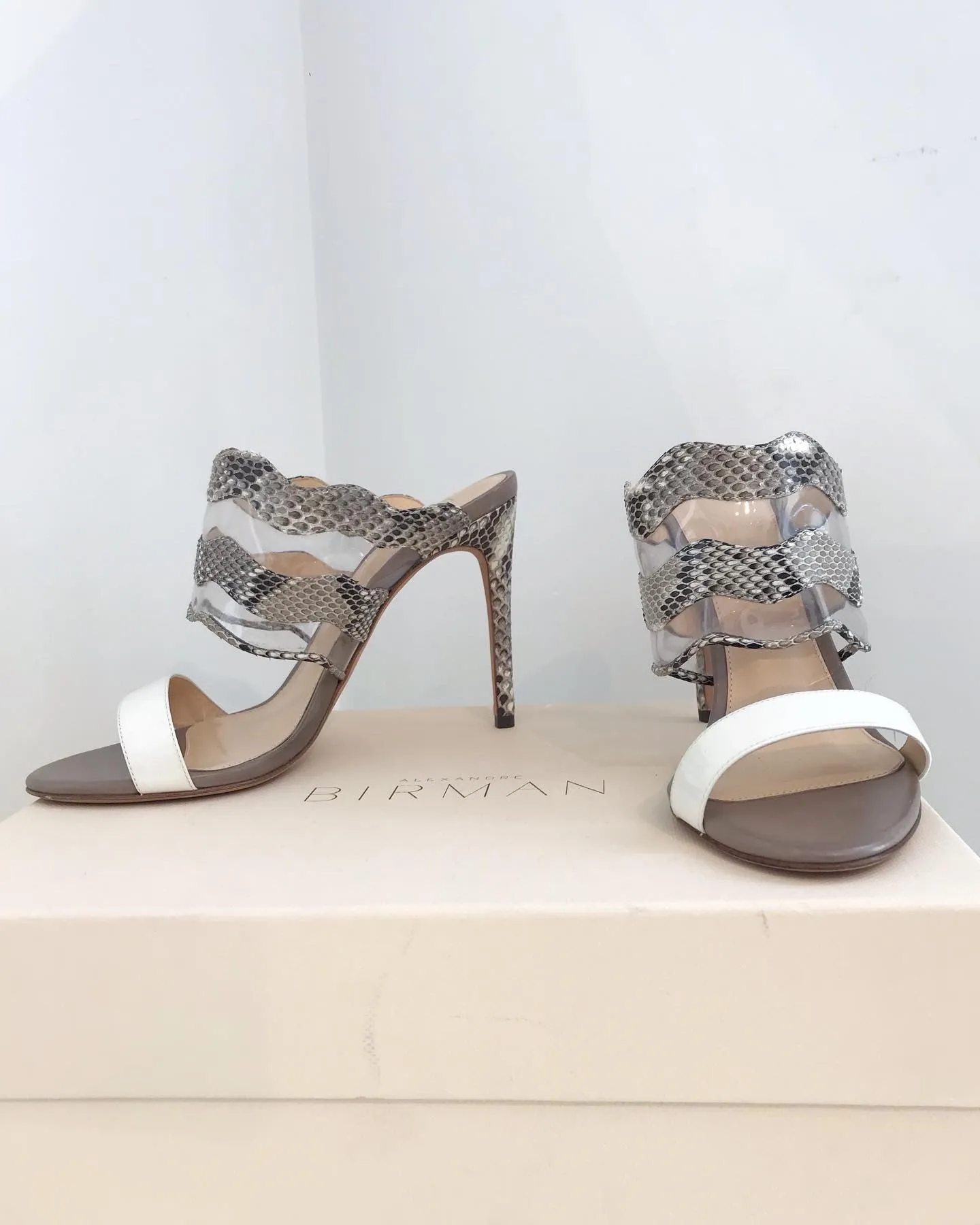 ALEXANDRE BIRMAN Stamped Python Leather High Heel Slides
