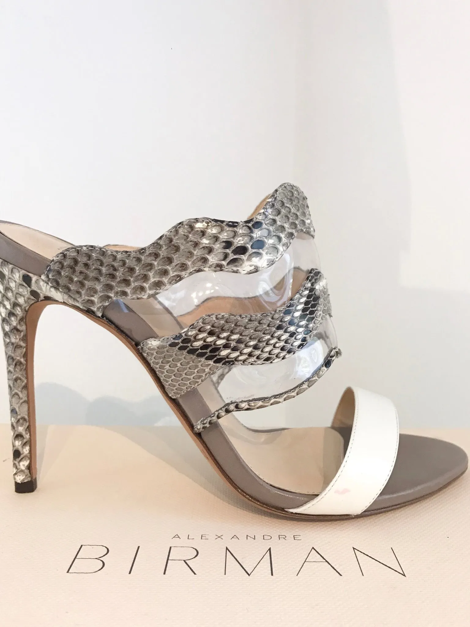 ALEXANDRE BIRMAN Stamped Python Leather High Heel Slides