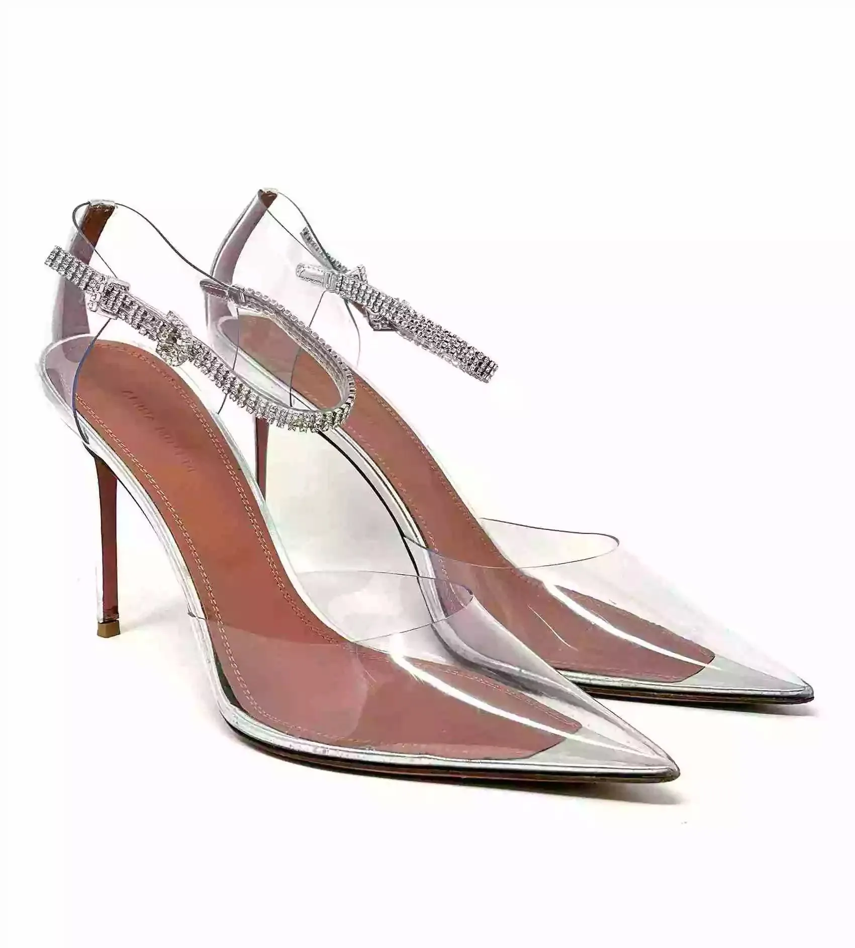 Amina Muaddi Ursina Glass Pump Heels With Crystals 41 UK 8