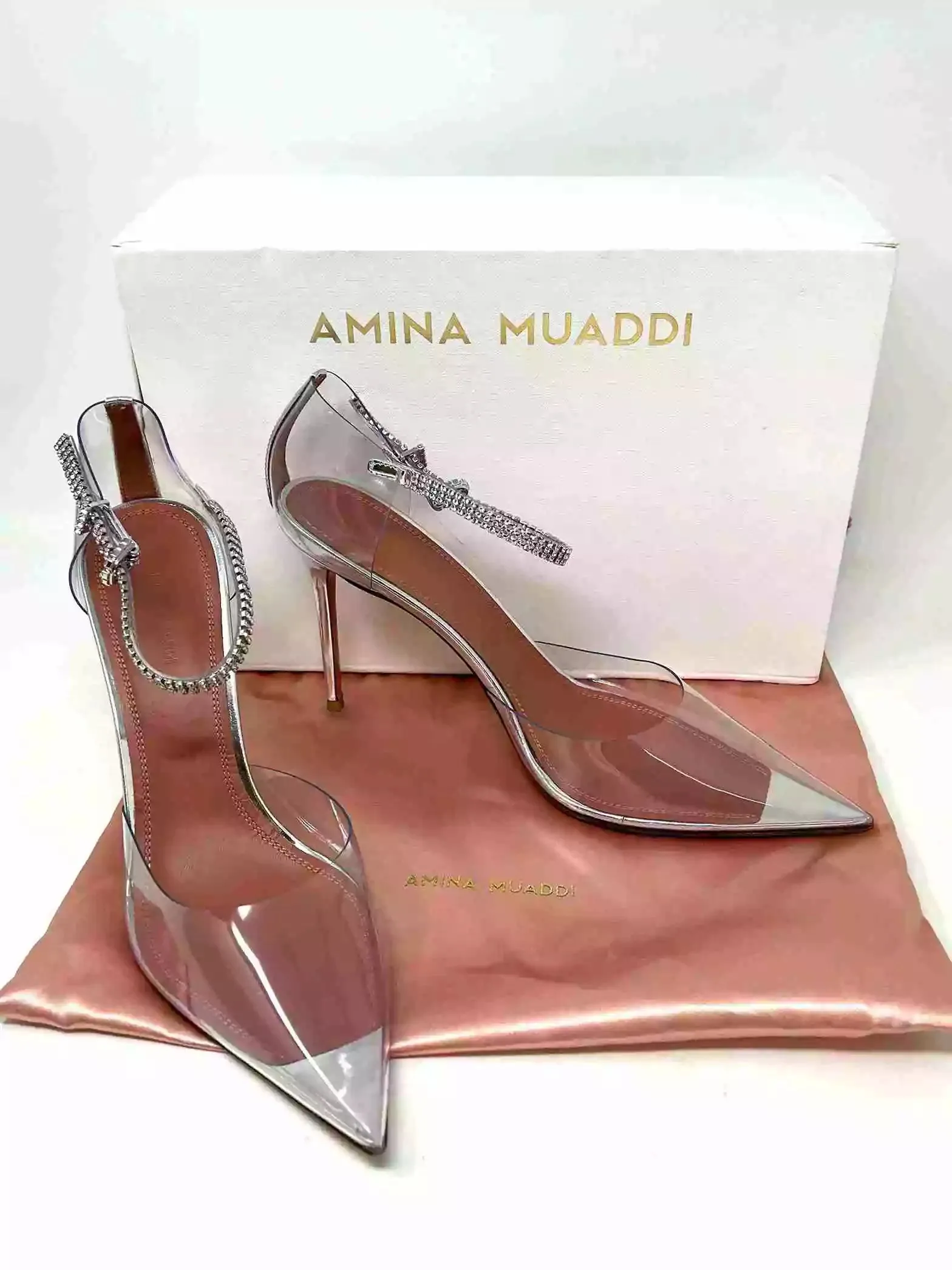 Amina Muaddi Ursina Glass Pump Heels With Crystals 41 UK 8