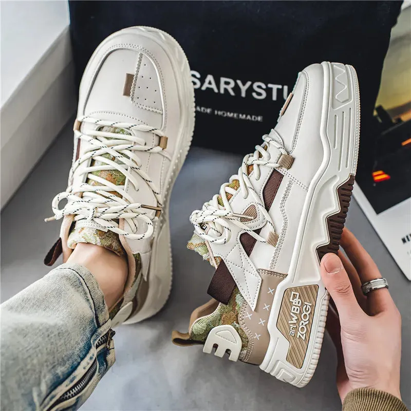 Amozae-2024 Autumn Men Casual Sneakers Canvas Chunky Platform Ankle Boots High-cut Zip Patchwork Sneakers Male Breathable Sport Shoes