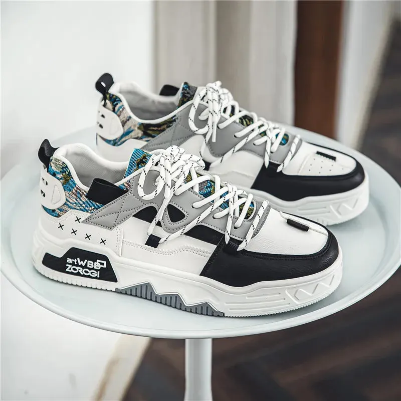 Amozae-2024 Autumn Men Casual Sneakers Canvas Chunky Platform Ankle Boots High-cut Zip Patchwork Sneakers Male Breathable Sport Shoes