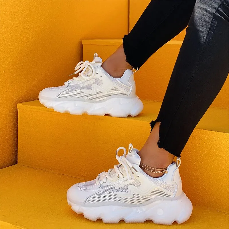 Amozae-Back to school   Women Lace Up Sneaker Woman Mesh Vulcanized Female Sports Shoes Ladies Breathable Flats Women's Footwear Autumn Smmer