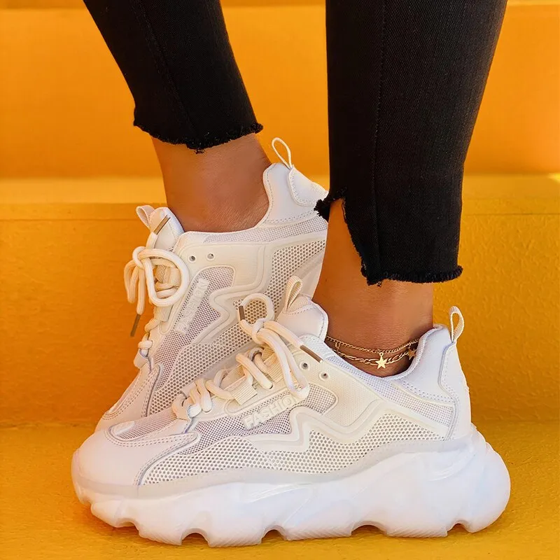 Amozae-Back to school   Women Lace Up Sneaker Woman Mesh Vulcanized Female Sports Shoes Ladies Breathable Flats Women's Footwear Autumn Smmer