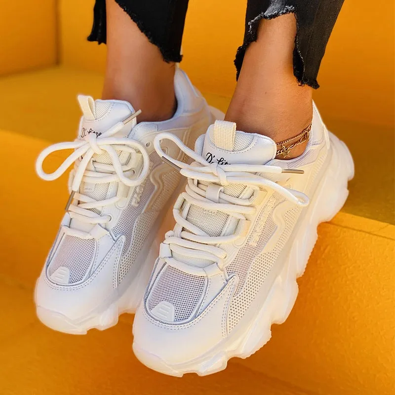 Amozae-Back to school   Women Lace Up Sneaker Woman Mesh Vulcanized Female Sports Shoes Ladies Breathable Flats Women's Footwear Autumn Smmer