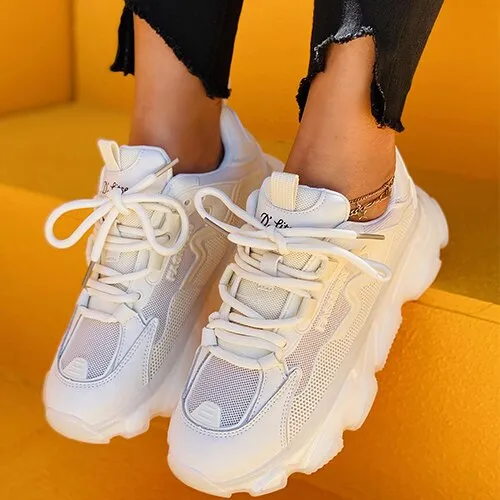 Amozae-Back to school   Women Lace Up Sneaker Woman Mesh Vulcanized Female Sports Shoes Ladies Breathable Flats Women's Footwear Autumn Smmer