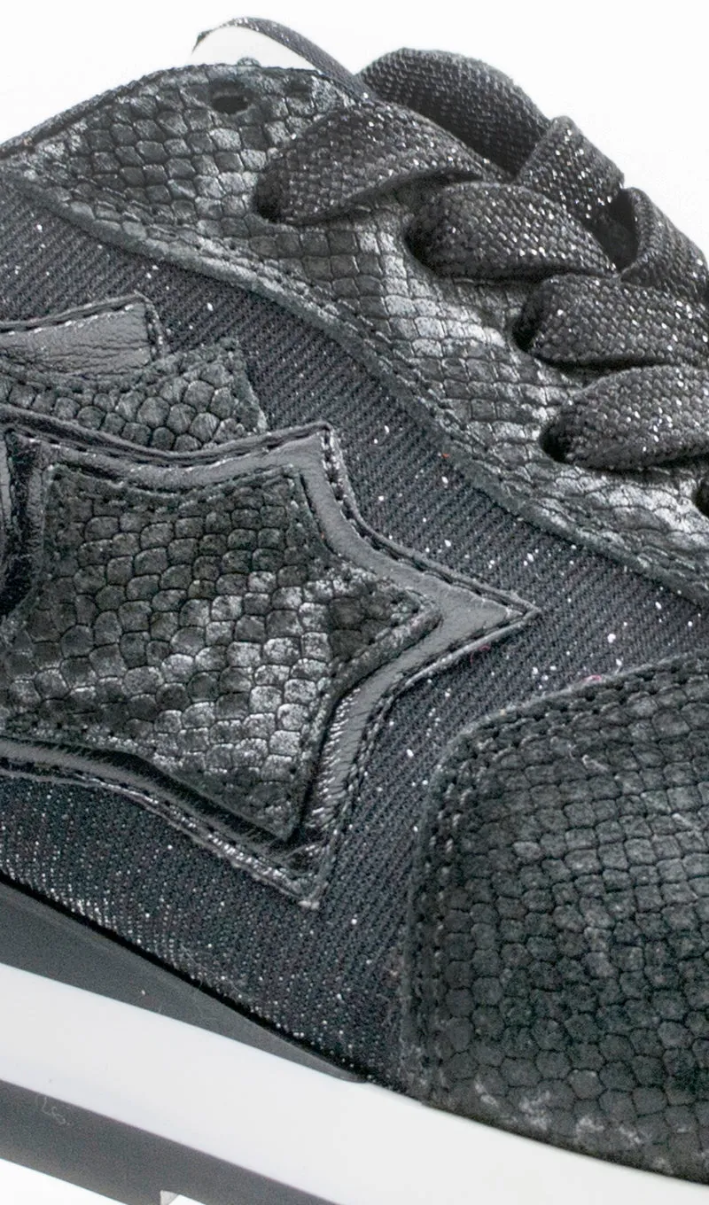 ATLANTIC STARS Sneaker donna nera in pelle e tessuto