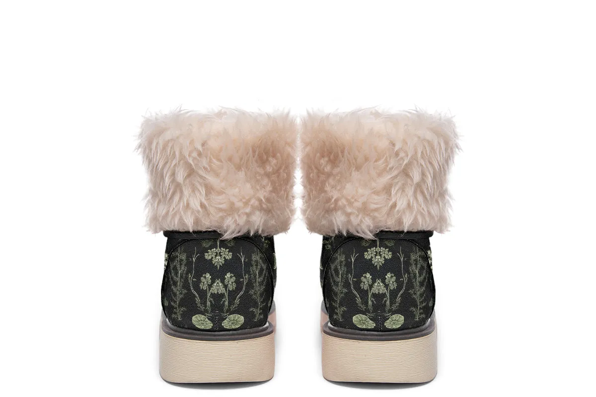 Autumn Memoir Fold Over Winter Boots - Microsuede Vegan Boots with Fur Lining and Convertible Style