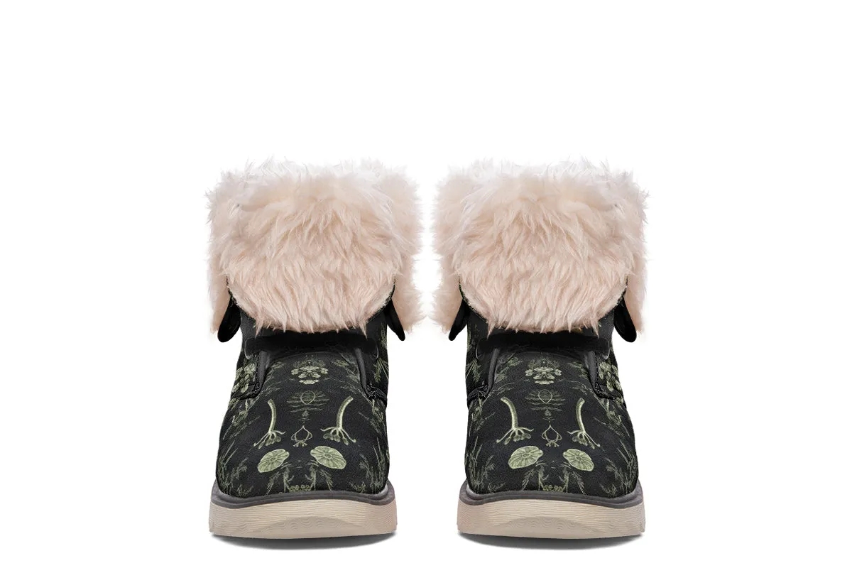 Autumn Memoir Fold Over Winter Boots - Microsuede Vegan Boots with Fur Lining and Convertible Style