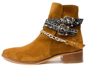 Beige Double Monk Ankle High Suede  Boot For Men's