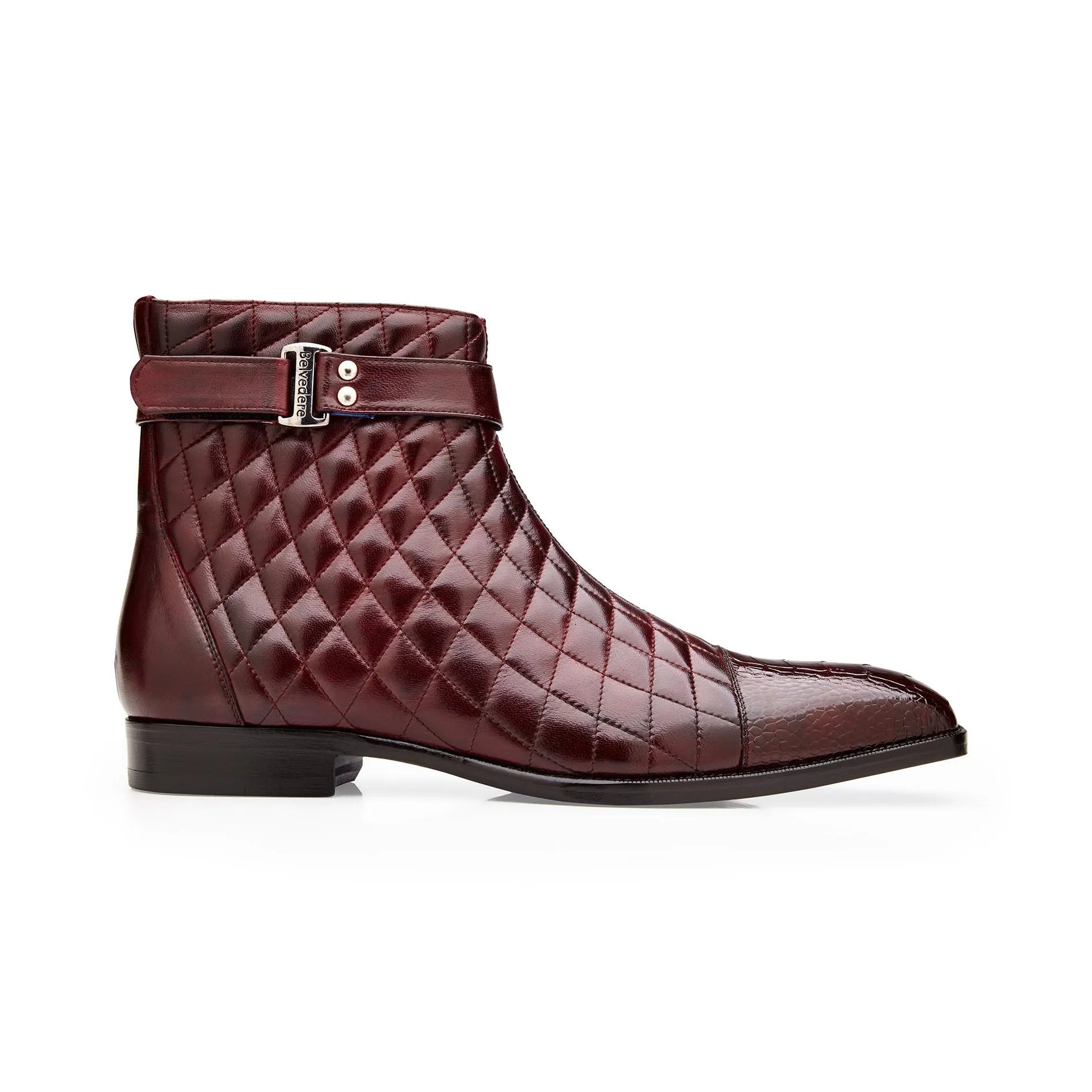 Belvedere Libero in Antique Dark Burgundy Genuine Ostrich Leg Quilted Leather Boots