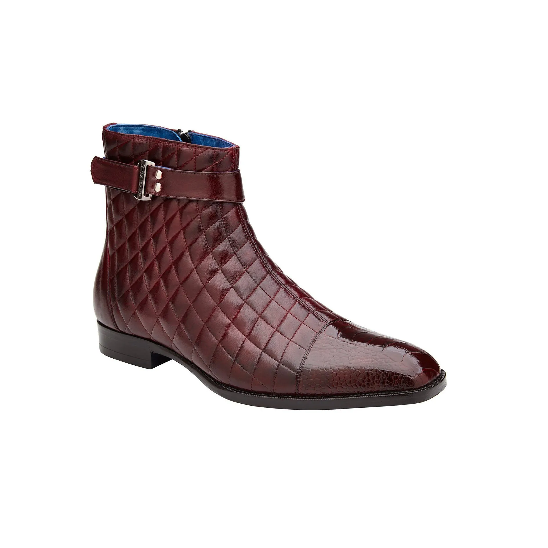Belvedere Libero in Antique Dark Burgundy Genuine Ostrich Leg Quilted Leather Boots