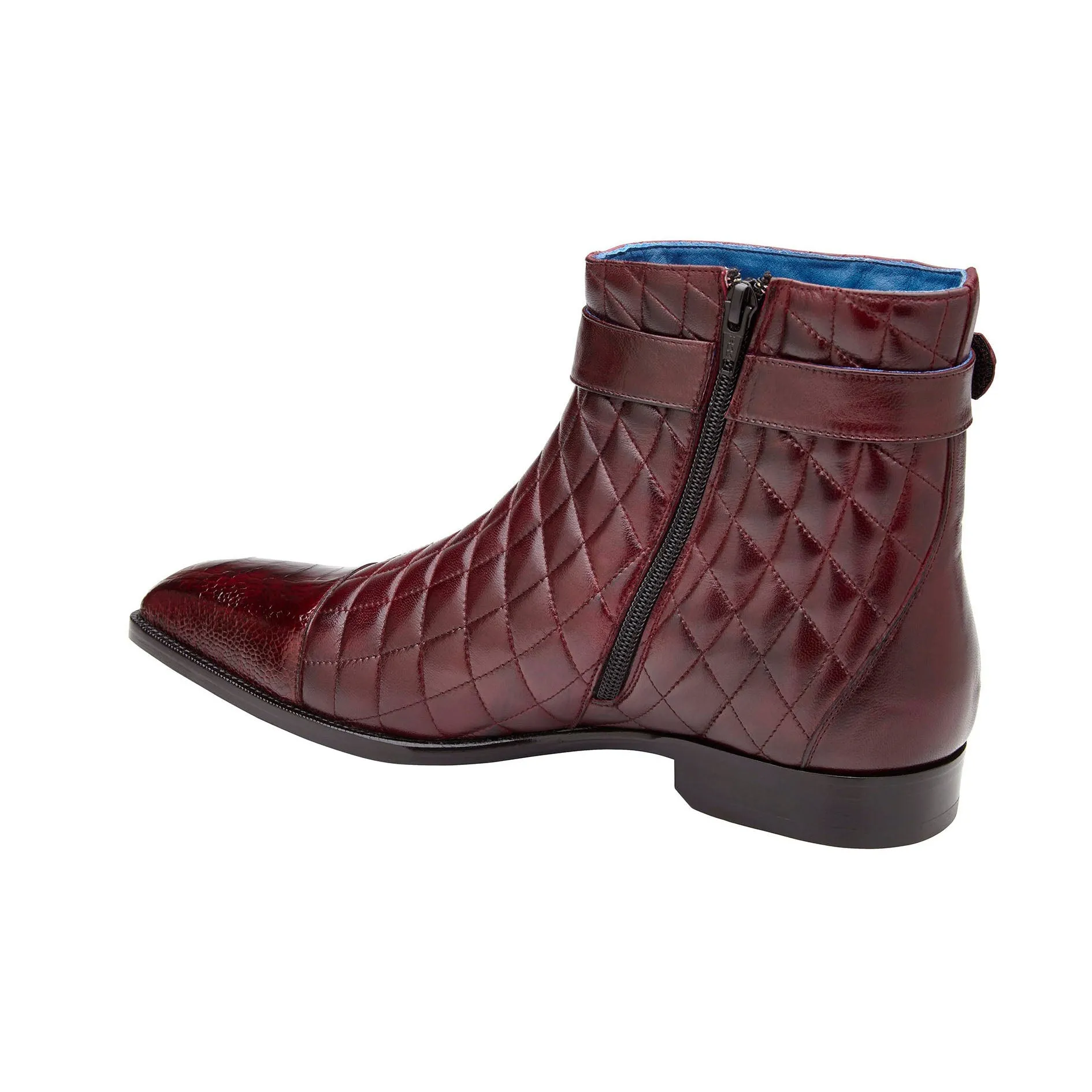 Belvedere Libero in Antique Dark Burgundy Genuine Ostrich Leg Quilted Leather Boots