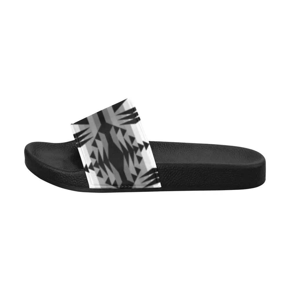 Between the Mountains White and Black Women's Slide Sandals