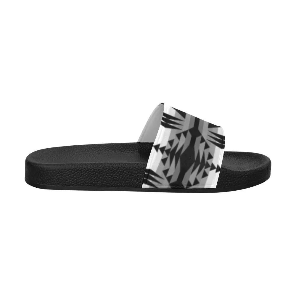 Between the Mountains White and Black Women's Slide Sandals