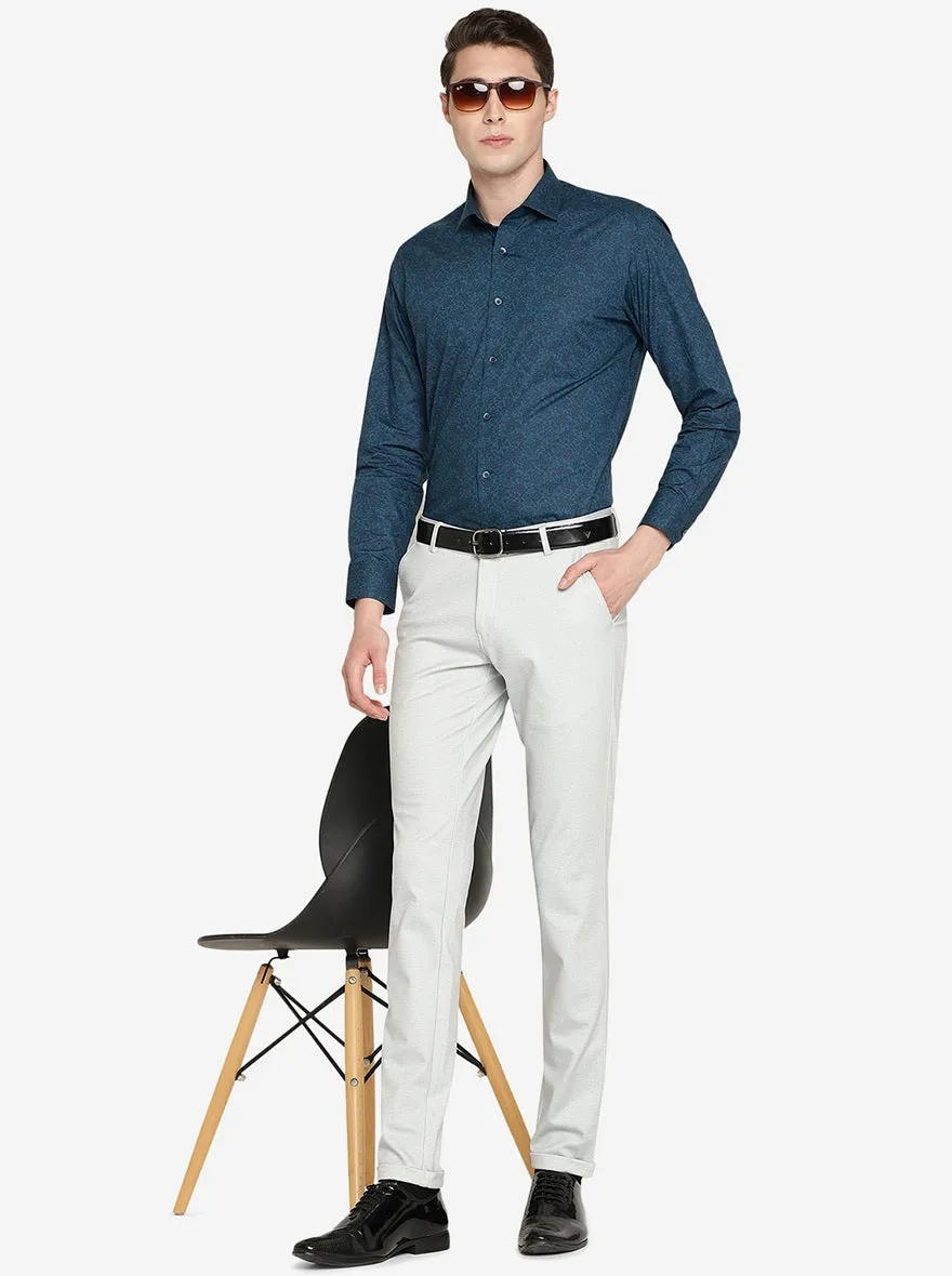 Blue & Black Printed Slim Fit Formal Shirt | Greenfibre