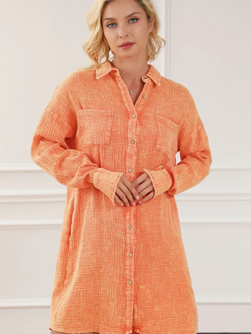 Bohemian Style Orange Shirt Dress