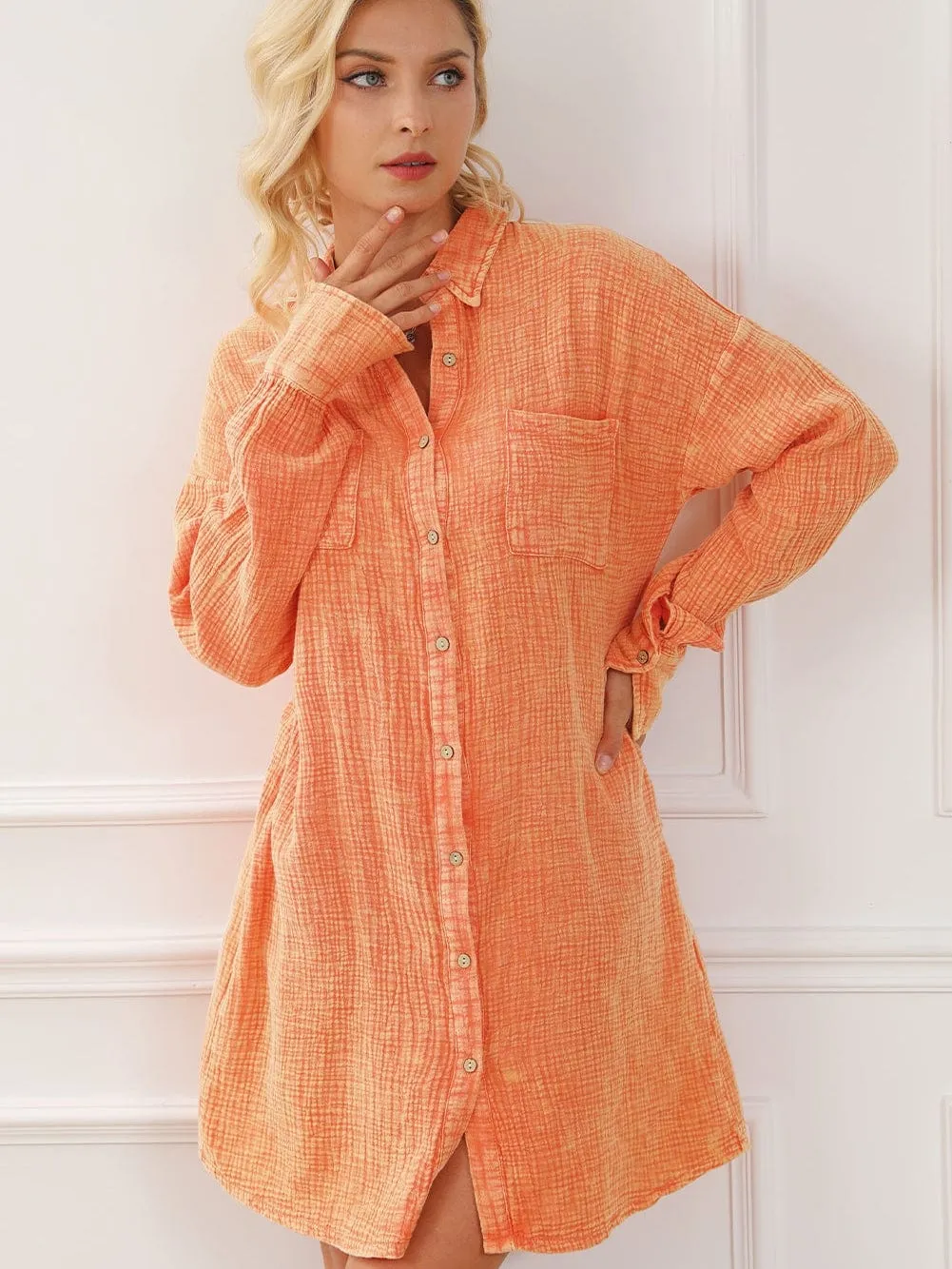 Bohemian Style Orange Shirt Dress