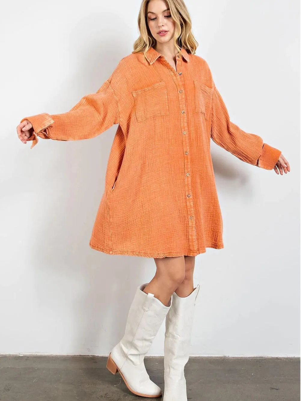 Bohemian Style Orange Shirt Dress