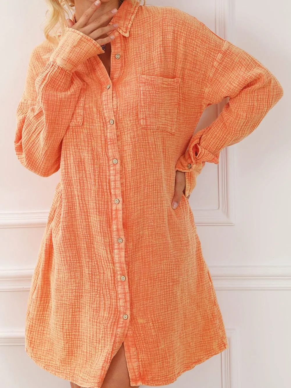 Bohemian Style Orange Shirt Dress