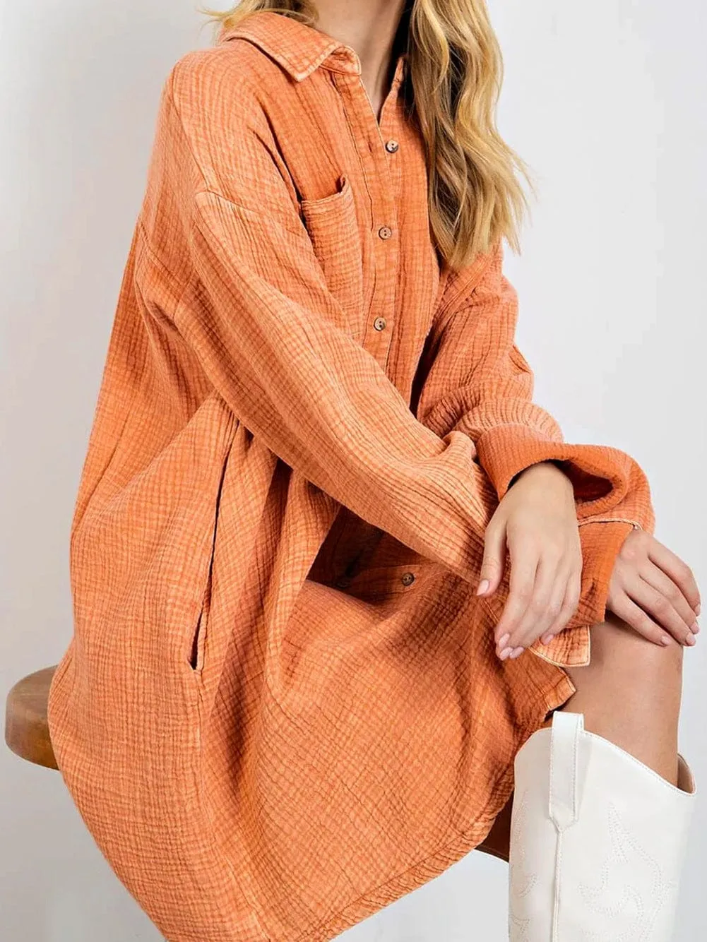 Bohemian Style Orange Shirt Dress