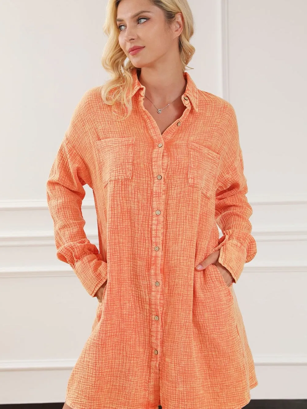 Bohemian Style Orange Shirt Dress