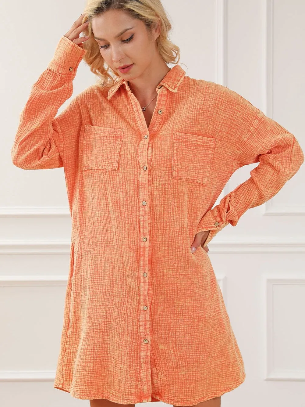 Bohemian Style Orange Shirt Dress