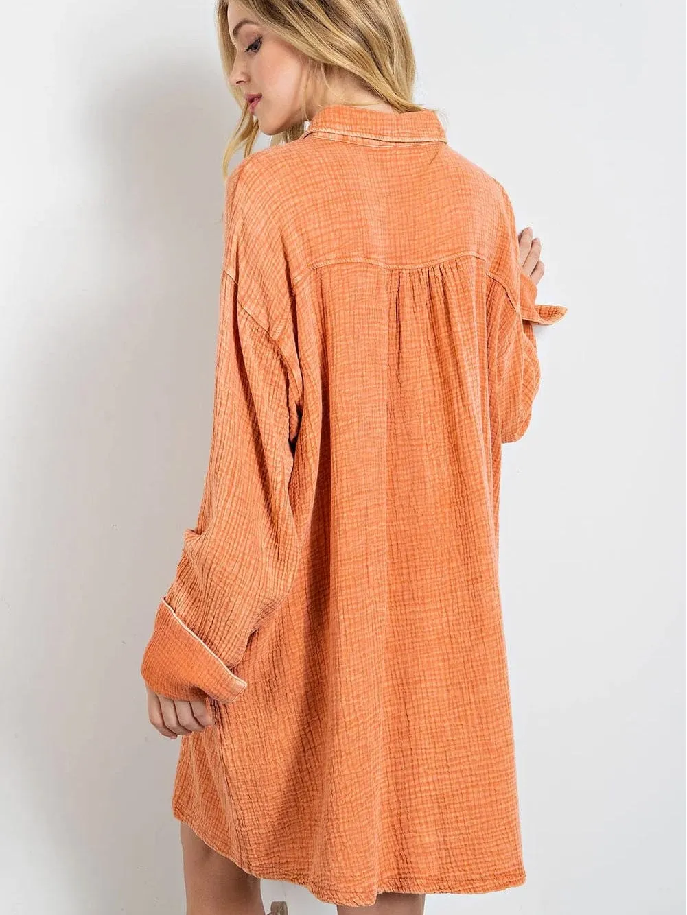 Bohemian Style Orange Shirt Dress