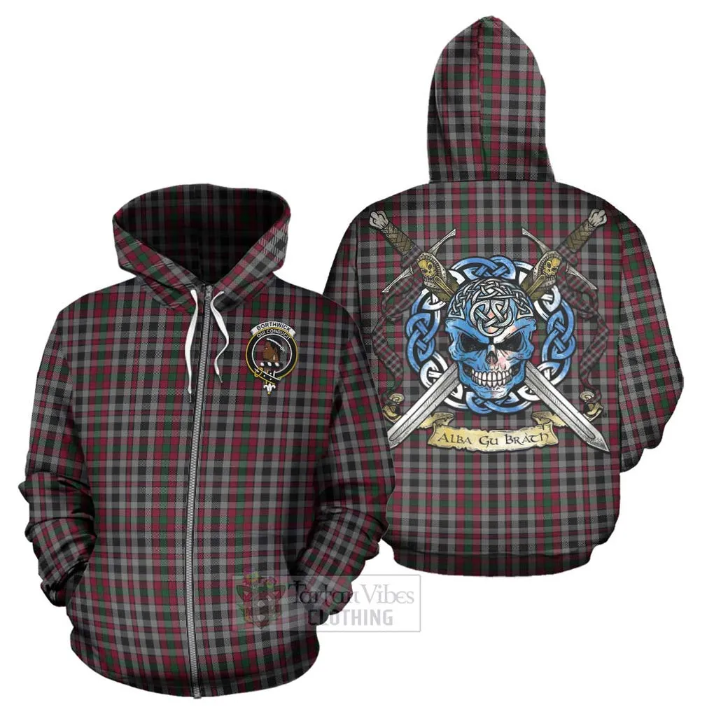 Borthwick Tartan Hoodie with Family Crest Celtic Skull Style