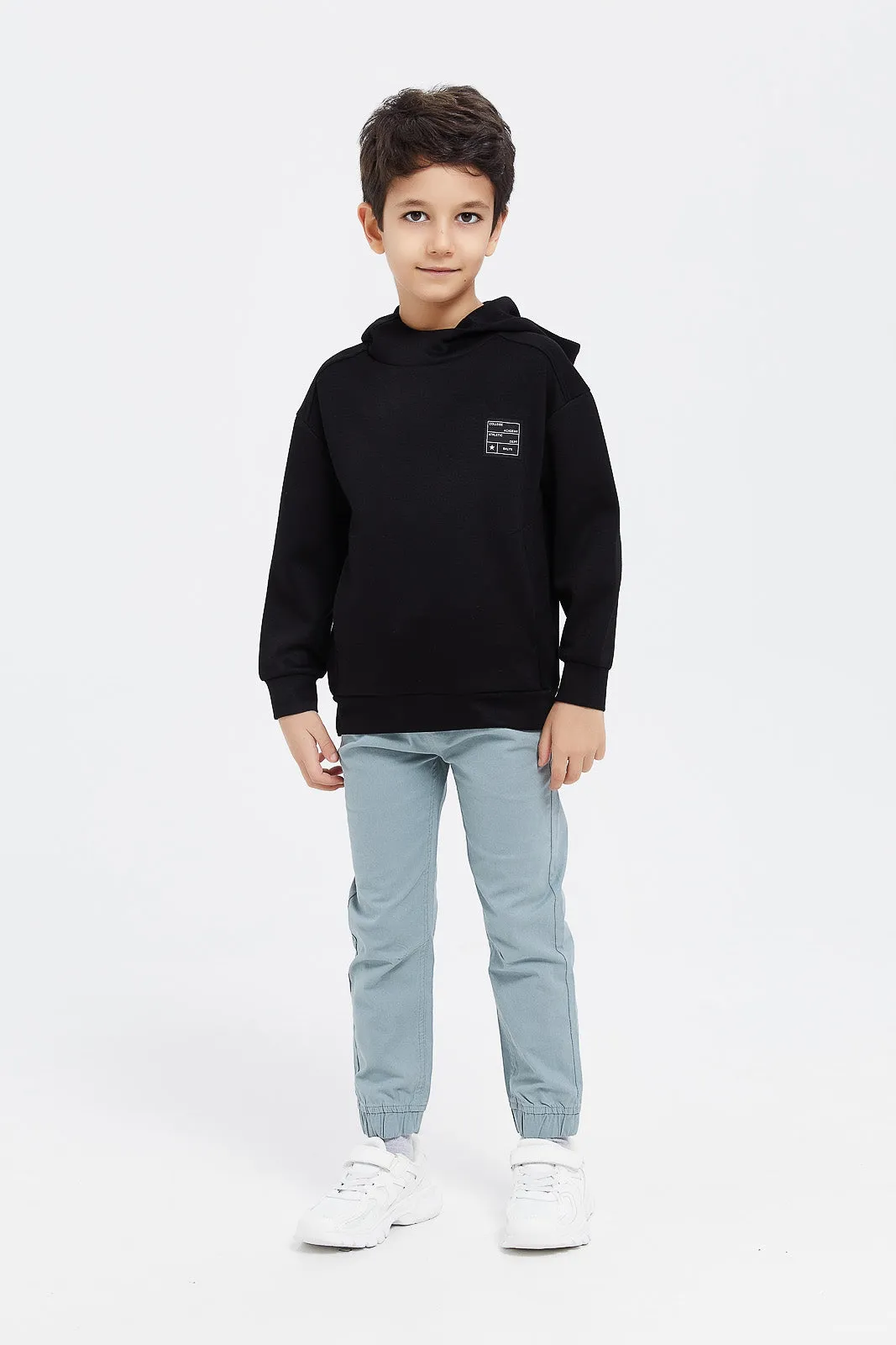 Boys Black Oversized Hooded Sweatshirt
