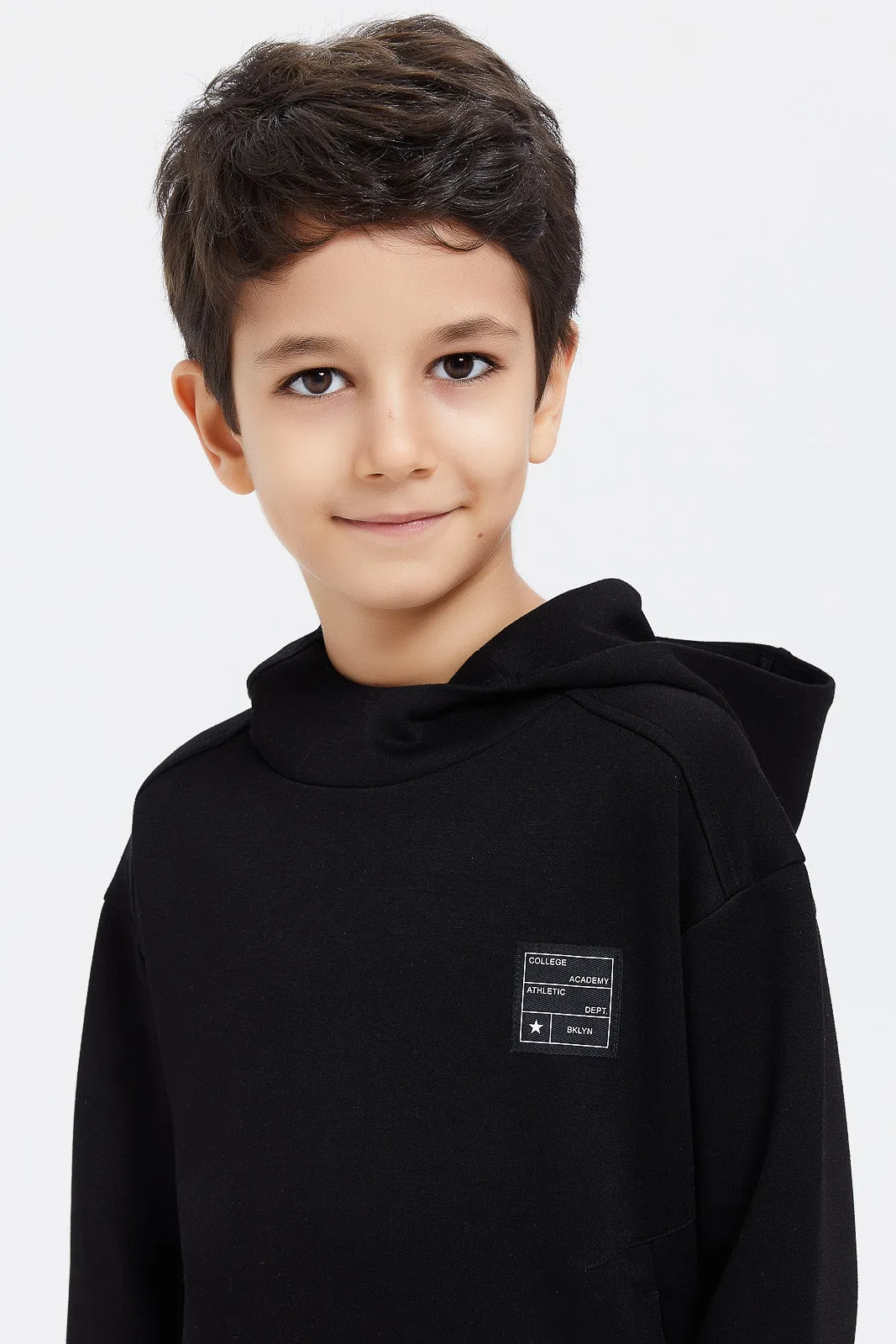 Boys Black Oversized Hooded Sweatshirt