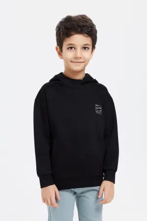 Boys Black Oversized Hooded Sweatshirt