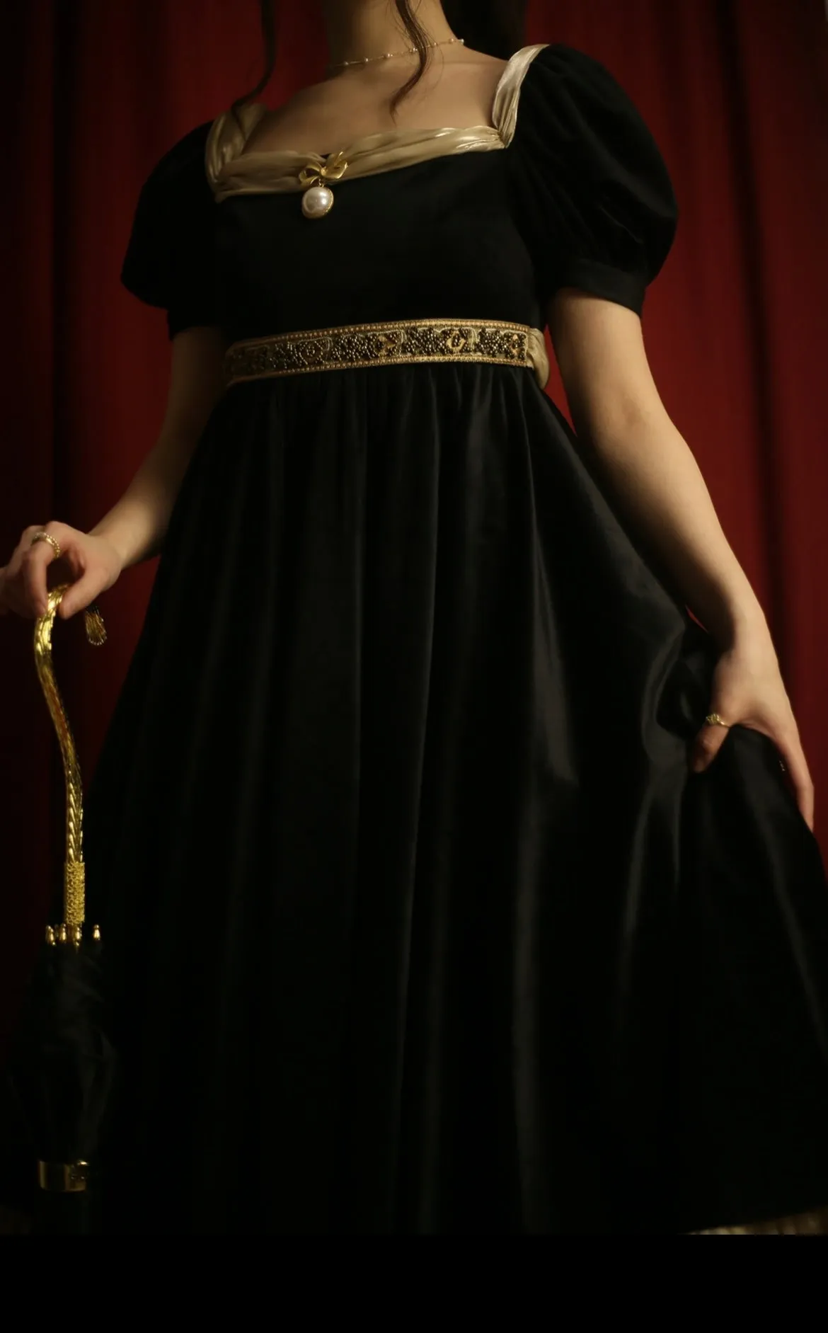 Bridgerton Inspired Black Velvet Regency Era Ball Gown - Black Dress Plus Size