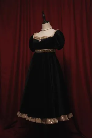 Bridgerton Inspired Black Velvet Regency Era Ball Gown - Black Dress Plus Size
