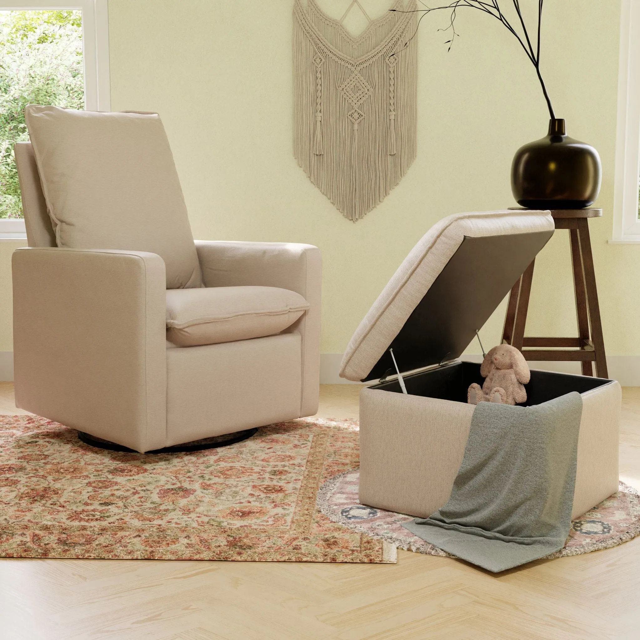 Cali Storage Ottoman | Beach Eco-Performance Fabric with USB