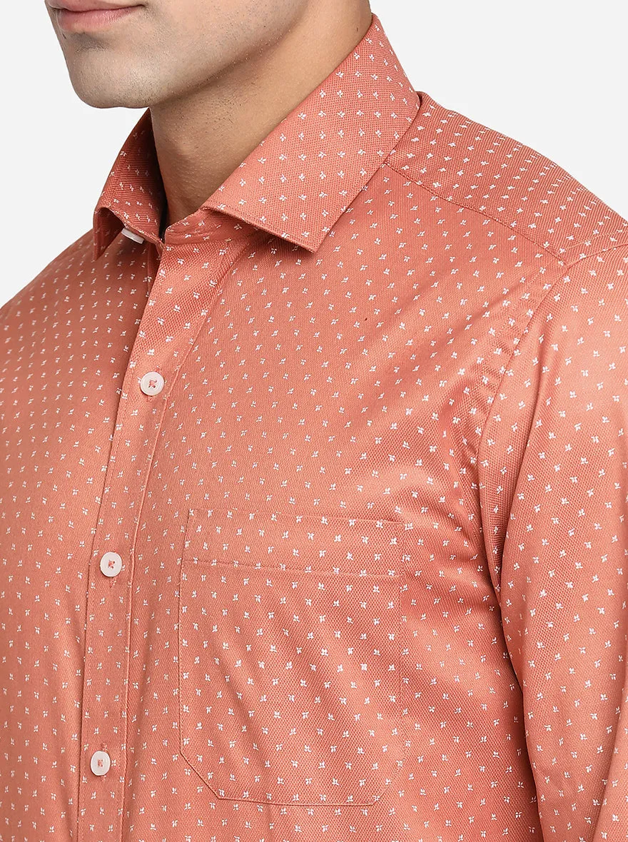 Carrot Pink Printed Slim Fit Formal Shirt | Greenfibre
