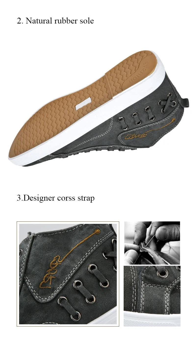 Casual Blue Canvas Vulcanized Shoes Male High Top Sneakers