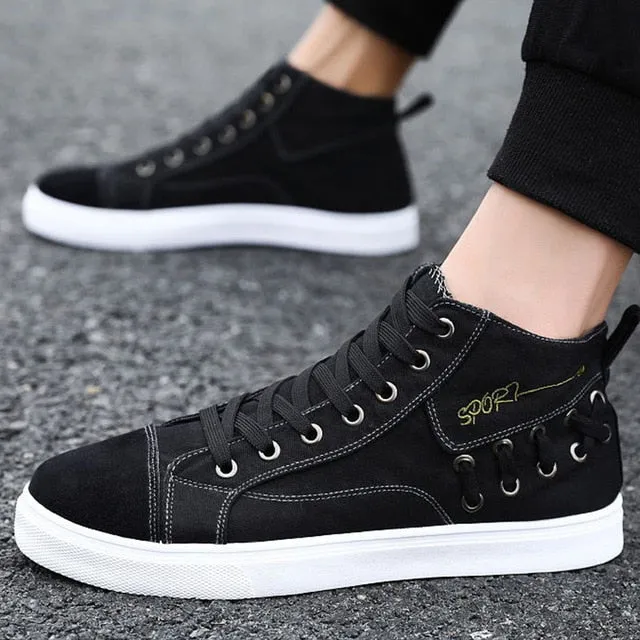 Casual Blue Canvas Vulcanized Shoes Male High Top Sneakers