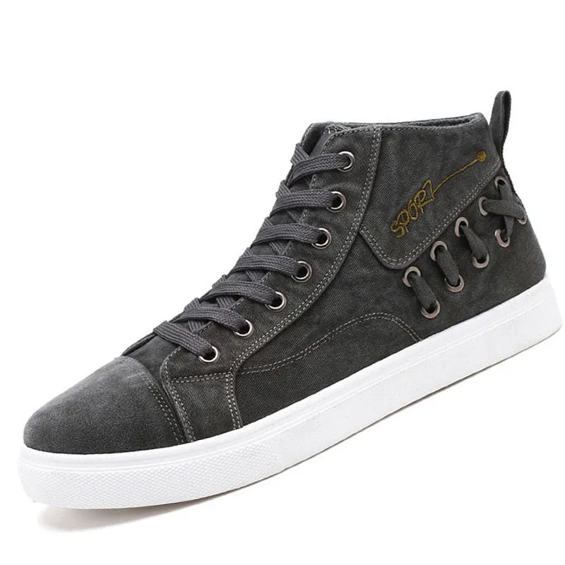 Casual Blue Canvas Vulcanized Shoes Male High Top Sneakers