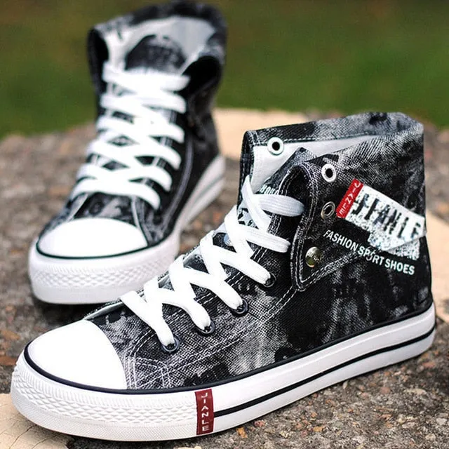 Casual Blue Canvas Vulcanized Shoes Male High Top Sneakers