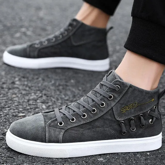 Casual Blue Canvas Vulcanized Shoes Male High Top Sneakers