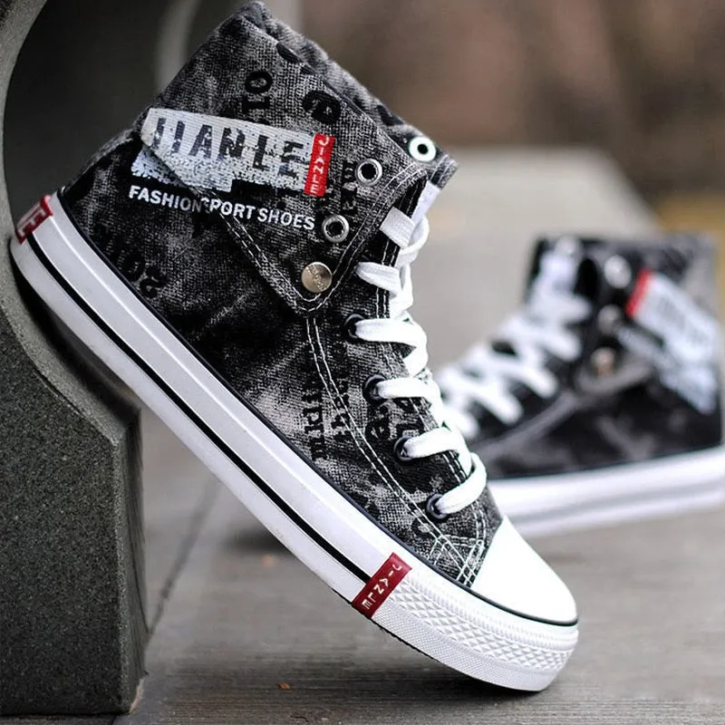 Casual Blue Canvas Vulcanized Shoes Male High Top Sneakers