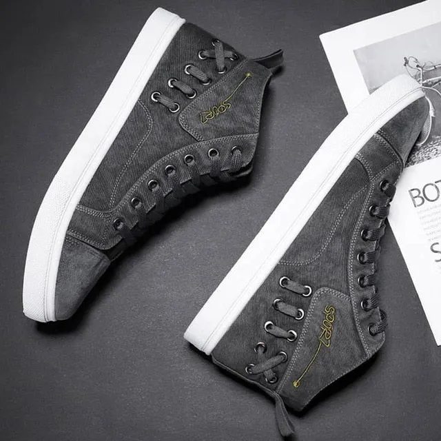 Casual Blue Canvas Vulcanized Shoes Male High Top Sneakers