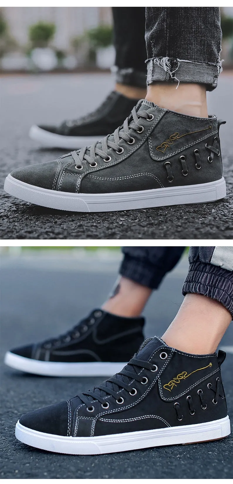 Casual Blue Canvas Vulcanized Shoes Male High Top Sneakers