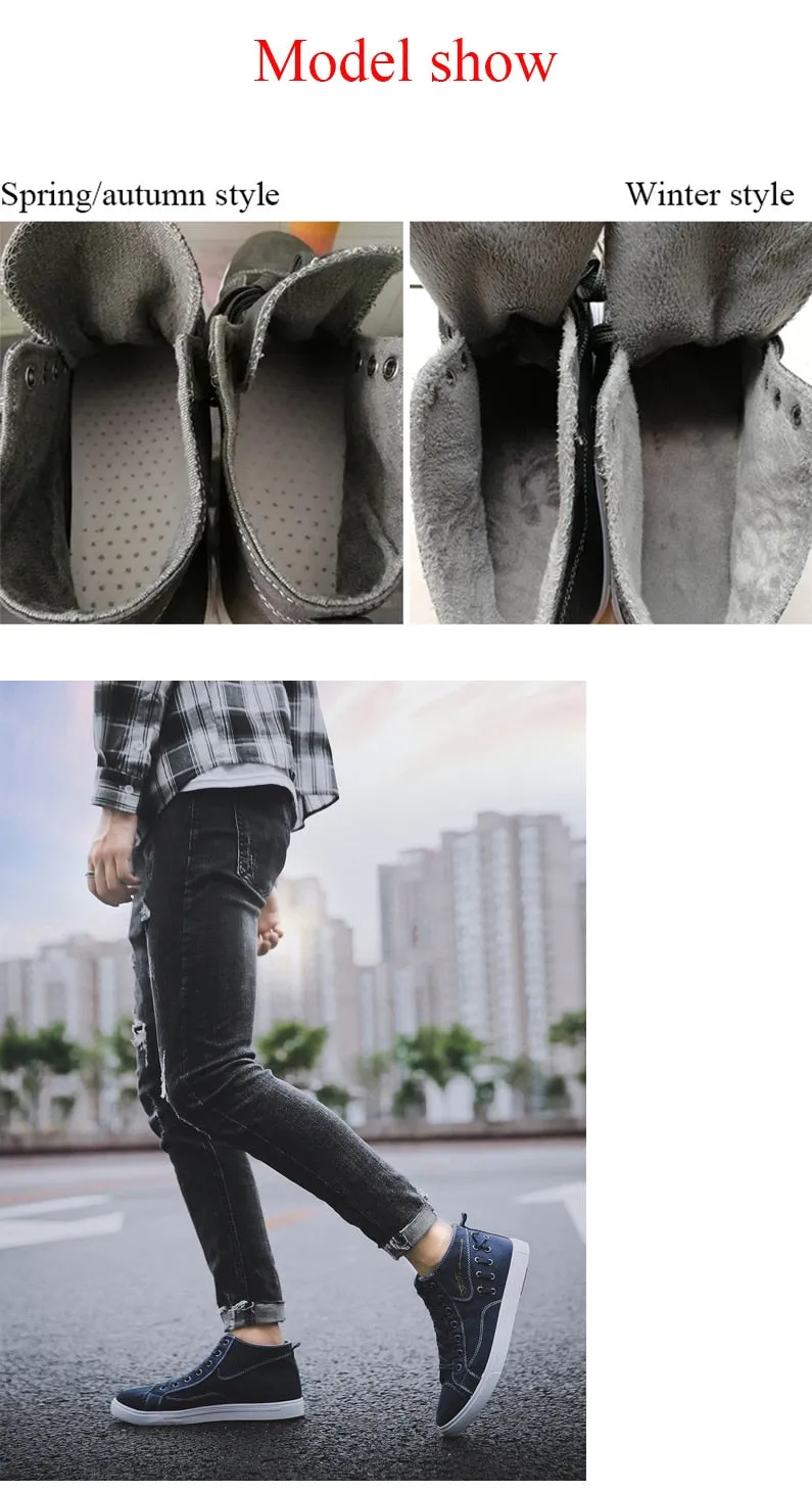 Casual Blue Canvas Vulcanized Shoes Male High Top Sneakers