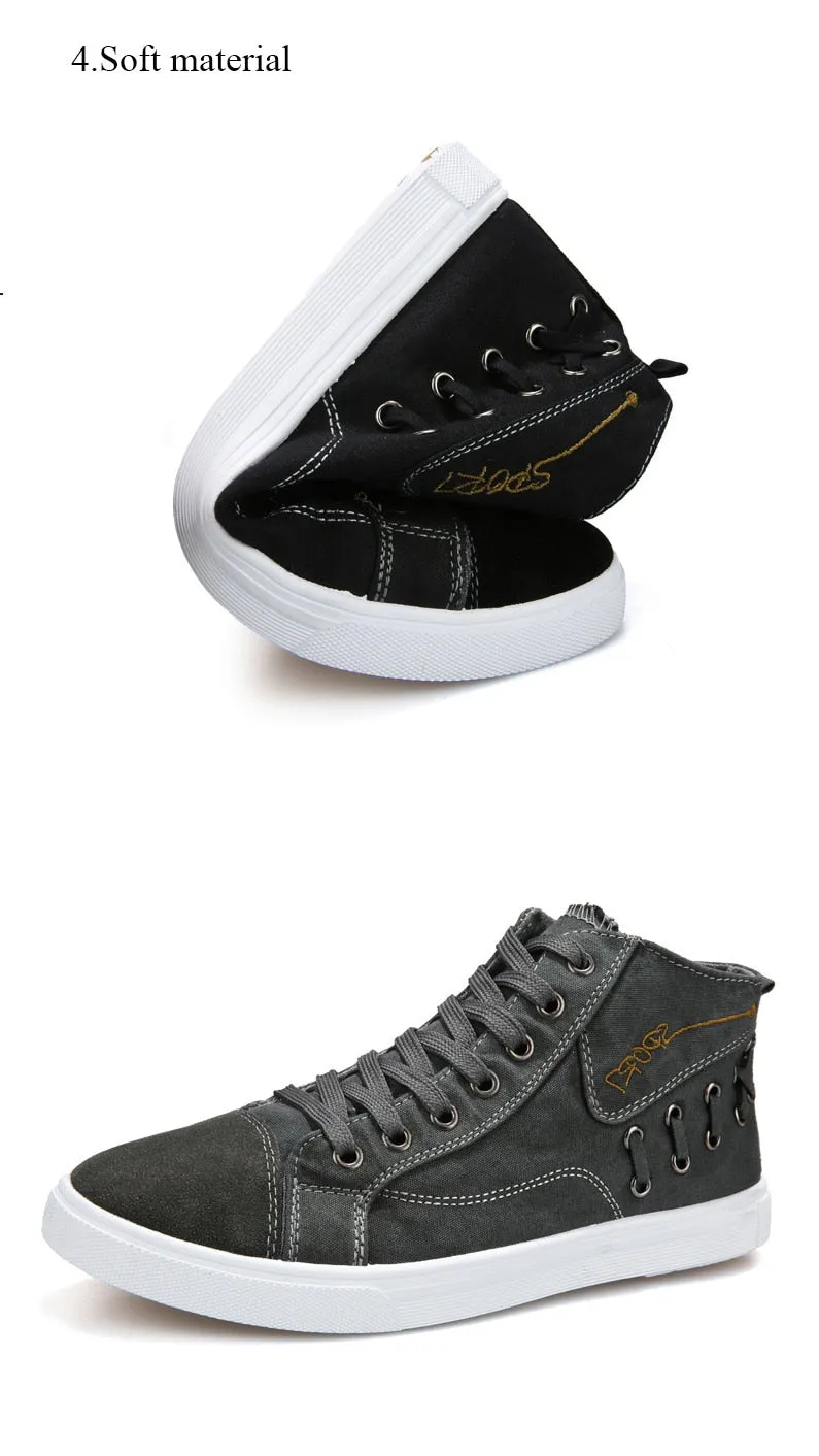 Casual Blue Canvas Vulcanized Shoes Male High Top Sneakers