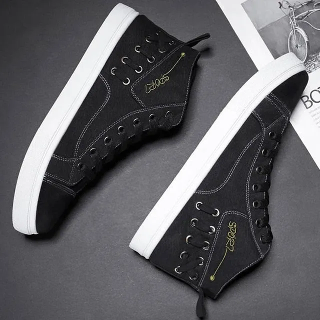 Casual Blue Canvas Vulcanized Shoes Male High Top Sneakers