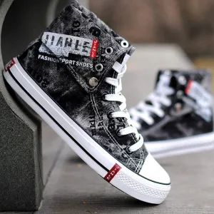 Casual Blue Canvas Vulcanized Shoes Male High Top Sneakers
