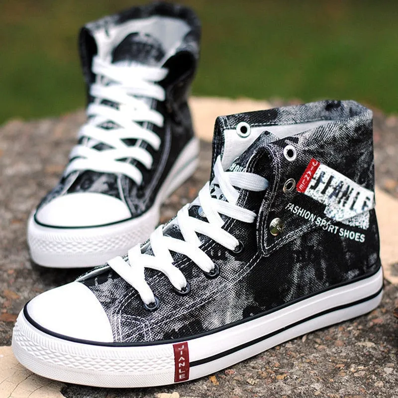 Casual Blue Canvas Vulcanized Shoes Male High Top Sneakers
